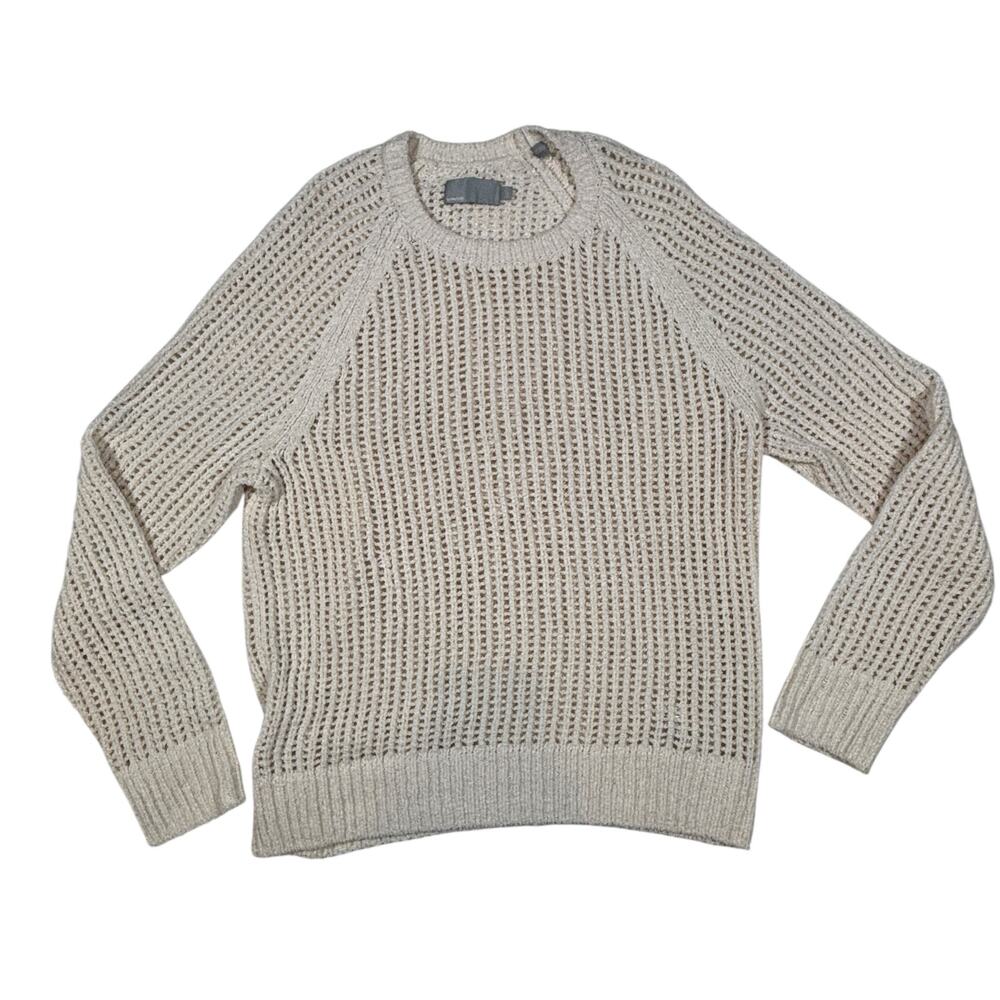 BEIGE LOOSE KNIT CREWNECK SWEATER SIZE LARGE